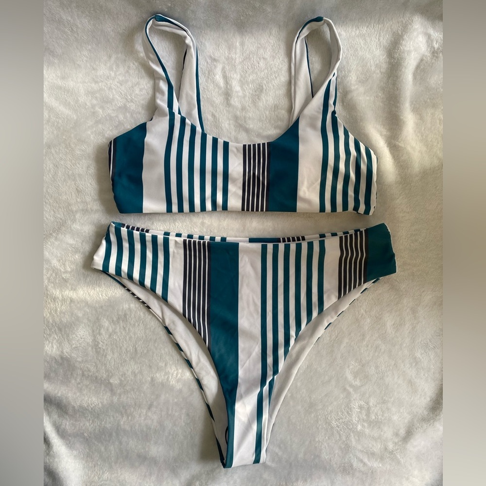 Teal Striped Bikini